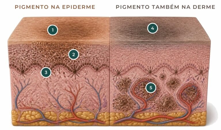 Ilustração em corte da pele com melasma
